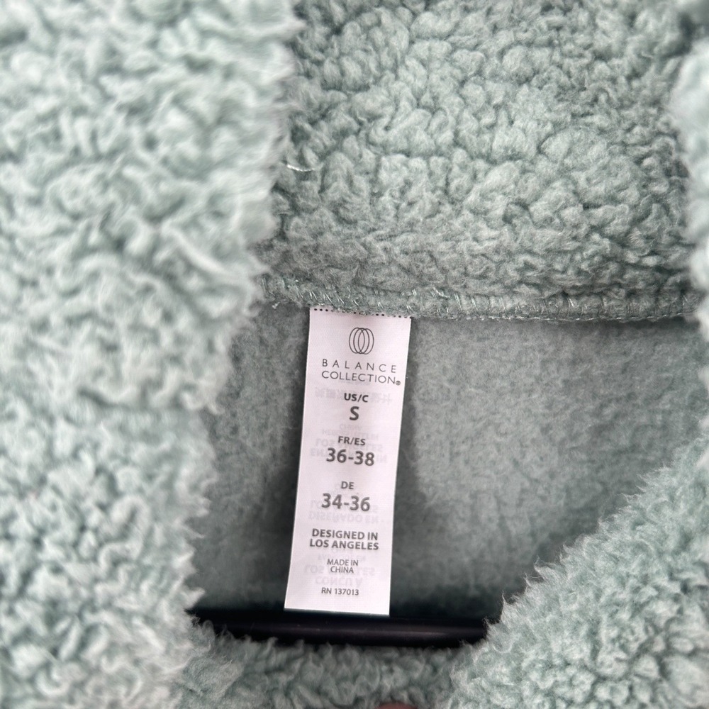 Sherpa Fleece Pullover Cropped Small Sage Green Cozy Lounge Athleisure Minimal - Picture 4 of 13